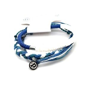 Pura Vida Live Free Bracelet Set Blue White Braided Beaded Stack NWT